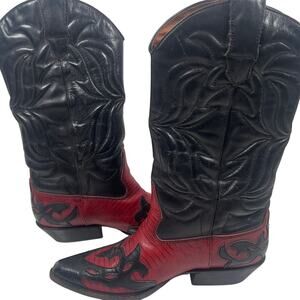 Vintage Flings Sundance Red Black Lizard Leather Cowgirl Western Boots Women's 6